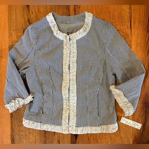 Live a Little Stretch Cotton Striped Blue Blazer, Perfectly Detailed, NWT, Med